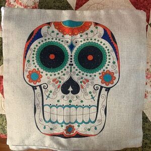 Sugar Skull Burlap Pillow Cover with Insert
